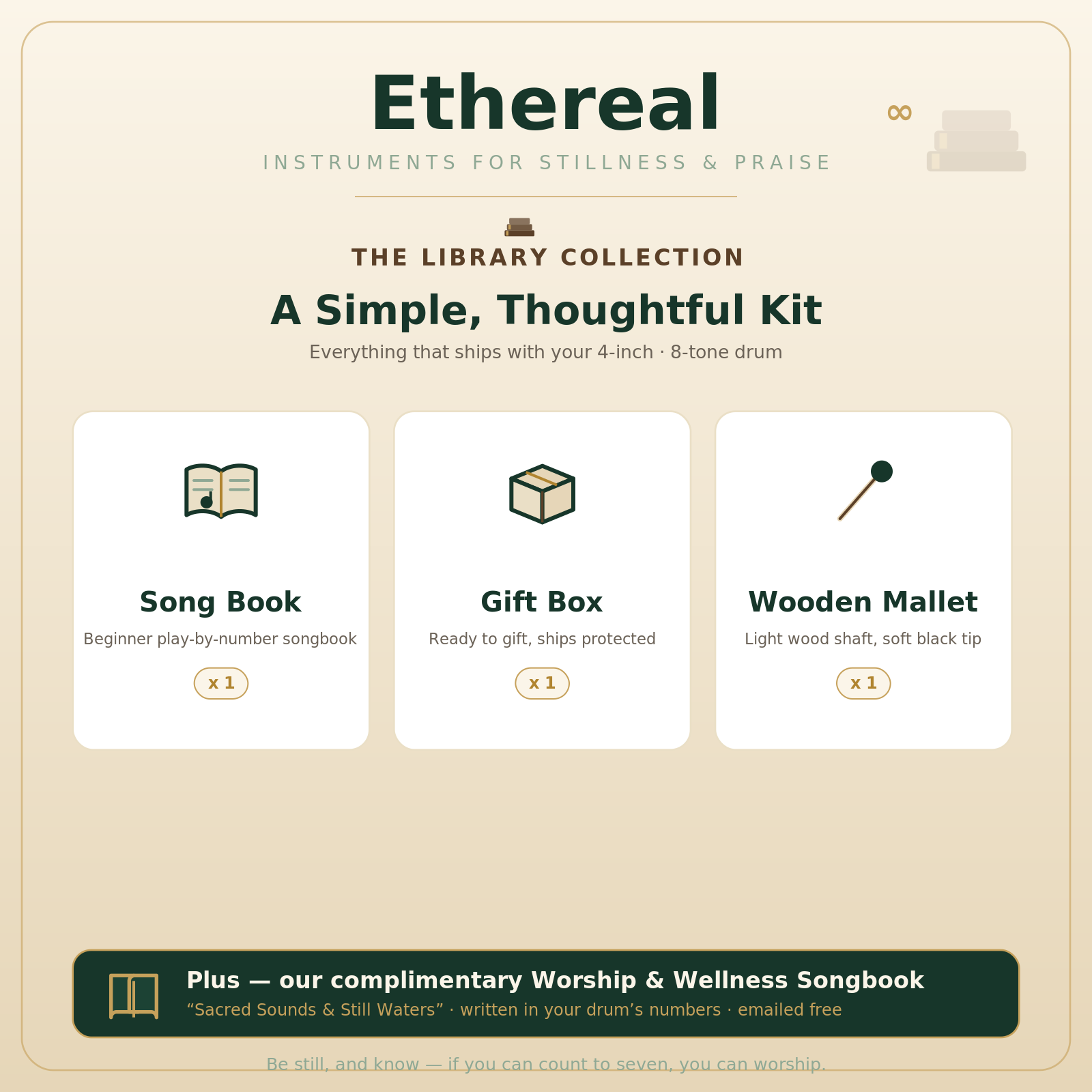 Ethereal library kit — 4-inch drum, songbook, mallets, and carrying box