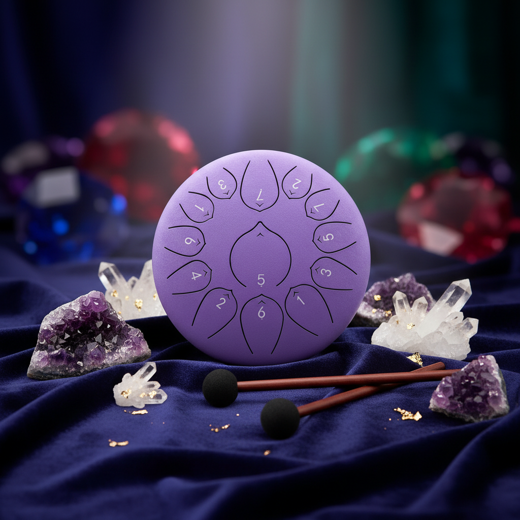 Gemstones & Crystals — Ethereal Steel Tongue Drum — Handcrafted Worship & Wellness Drum (10-Inch · Key of C · 13-Note)