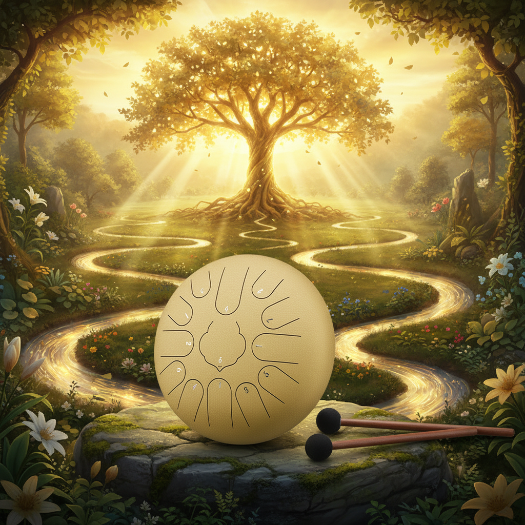 Diamond Ethereal Garden of Eden steel tongue drum, 12-inch 13-note Key of C, paradise scene
