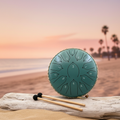 Ethereal Flamingo steel tongue drum, 13-inch 15-note Key of C, tropical coastal scene