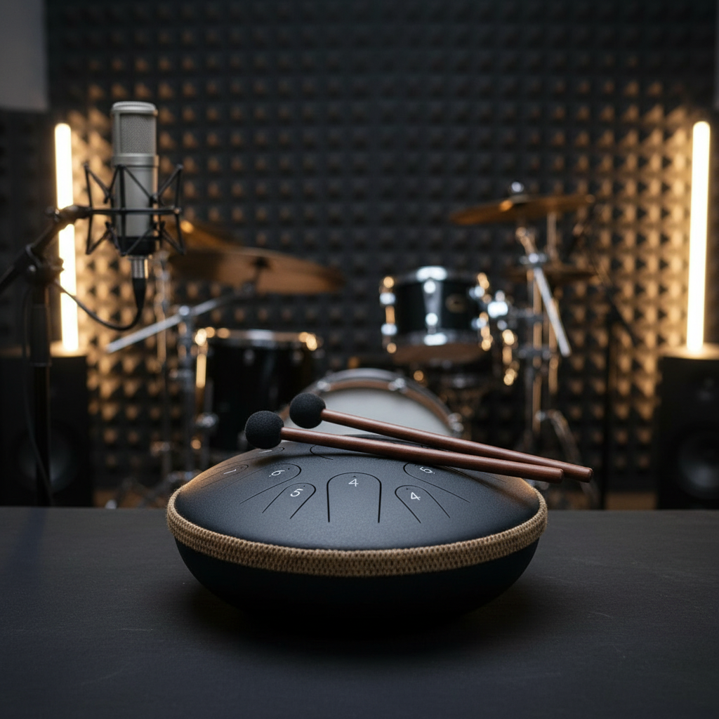 Black Ethereal Instrument Circle steel tongue drum, 14-inch 15-note Key of C, drum kit recording-studio scene