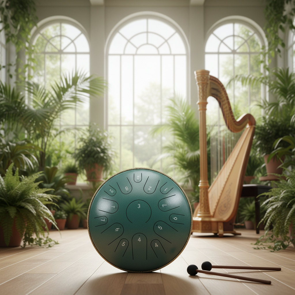 Jade Ethereal Instrument Circle steel tongue drum, 14-inch 15-note Key of C, harp conservatory scene
