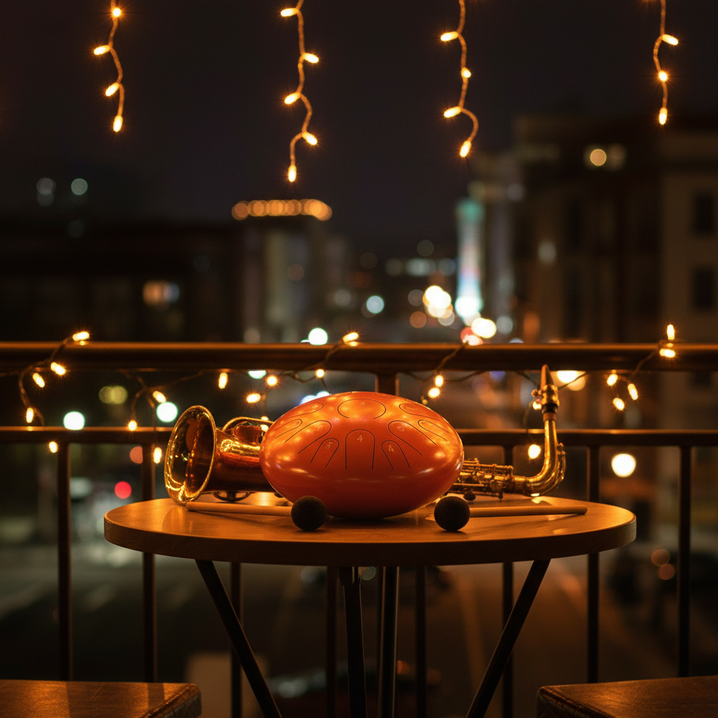 Orange Ethereal Instrument Circle steel tongue drum, 14-inch 15-note Key of C, saxophone restaurant-balcony scene