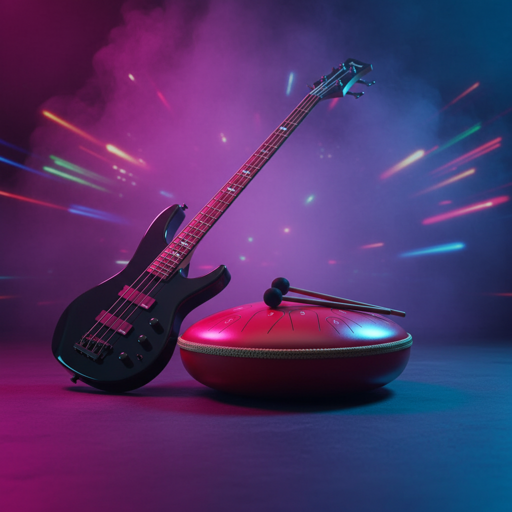 Red Ethereal Instrument Circle steel tongue drum, 14-inch 15-note Key of C, electric bass neon night-club scene