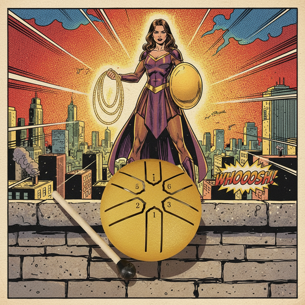 Golden Ethereal Super Hero mini steel tongue drum, 3-inch 6-note Key of C