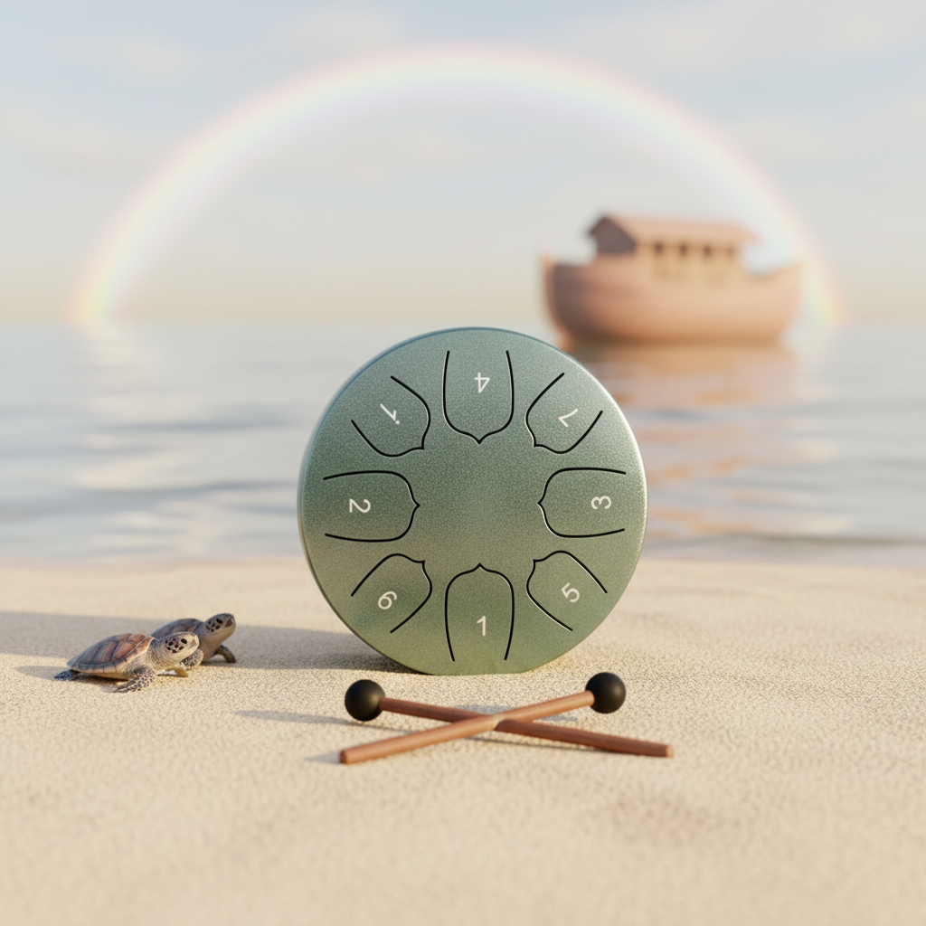 Jade Ethereal Noah's Ark steel tongue drum, 5.5-inch 8-note Key of C, with a pair of turtles