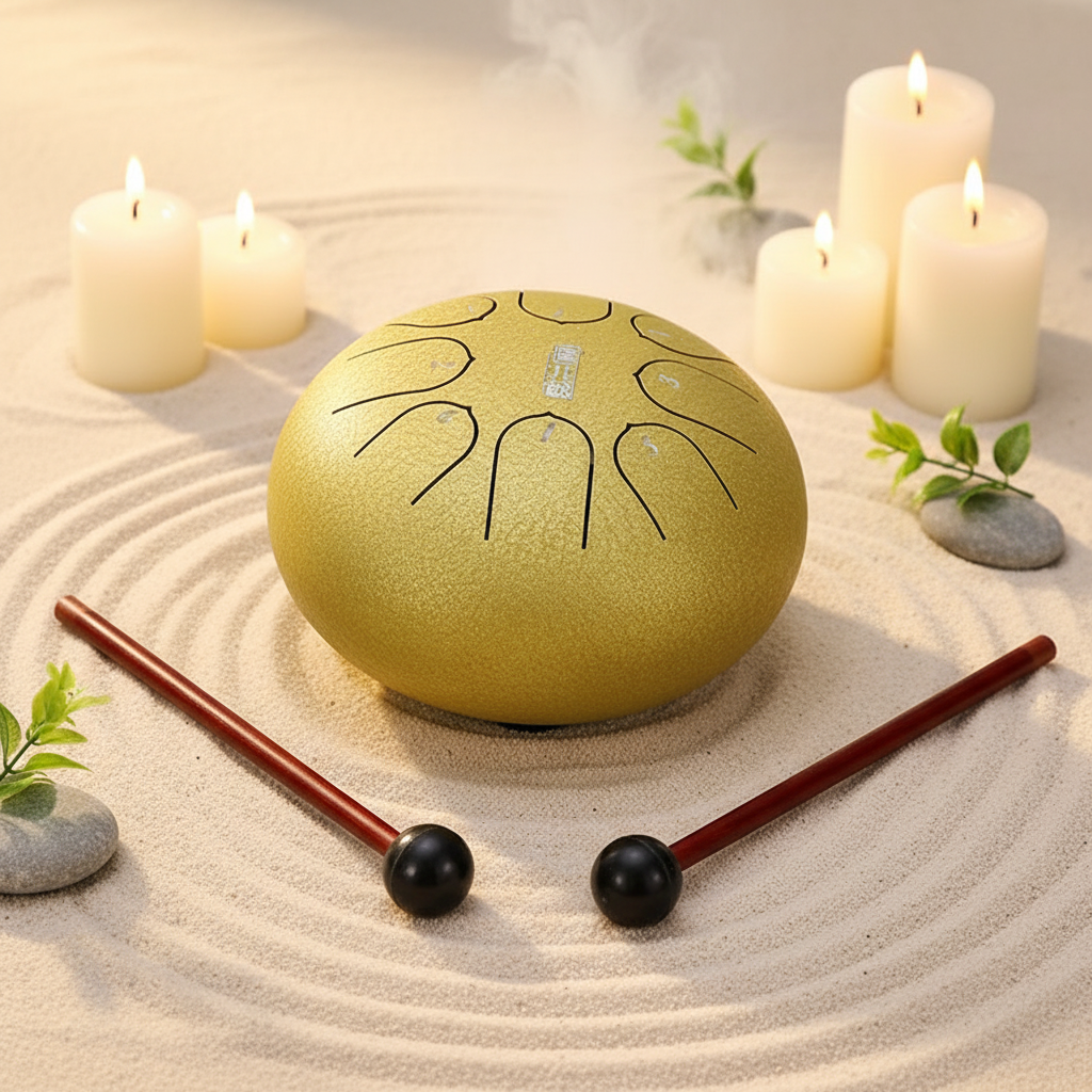 Diamond Ethereal Zen Stillness steel tongue drum, 6-inch 8-note Key of C, minimalist calm scene