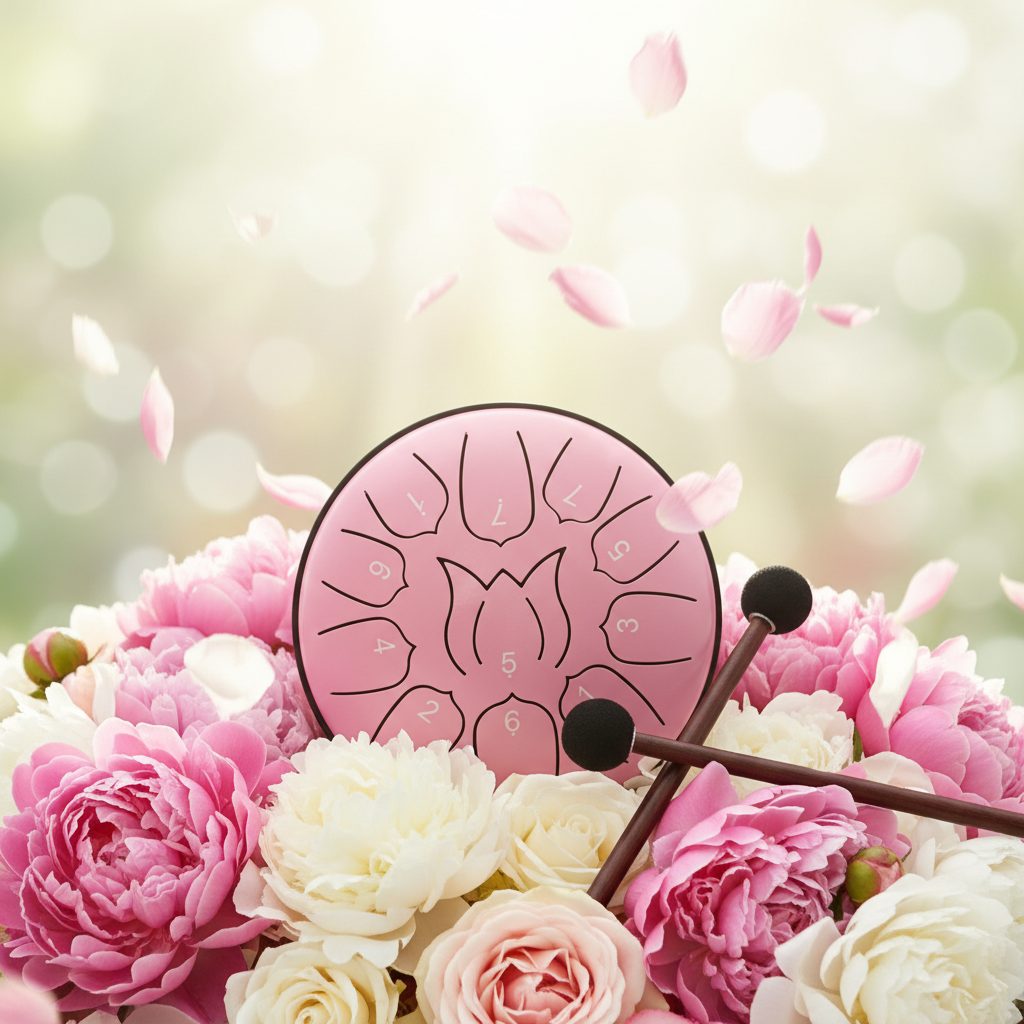 Pink Ethereal Love Me Love Me Not steel tongue drum, 6-inch 11-note Key of C, with peonies and roses