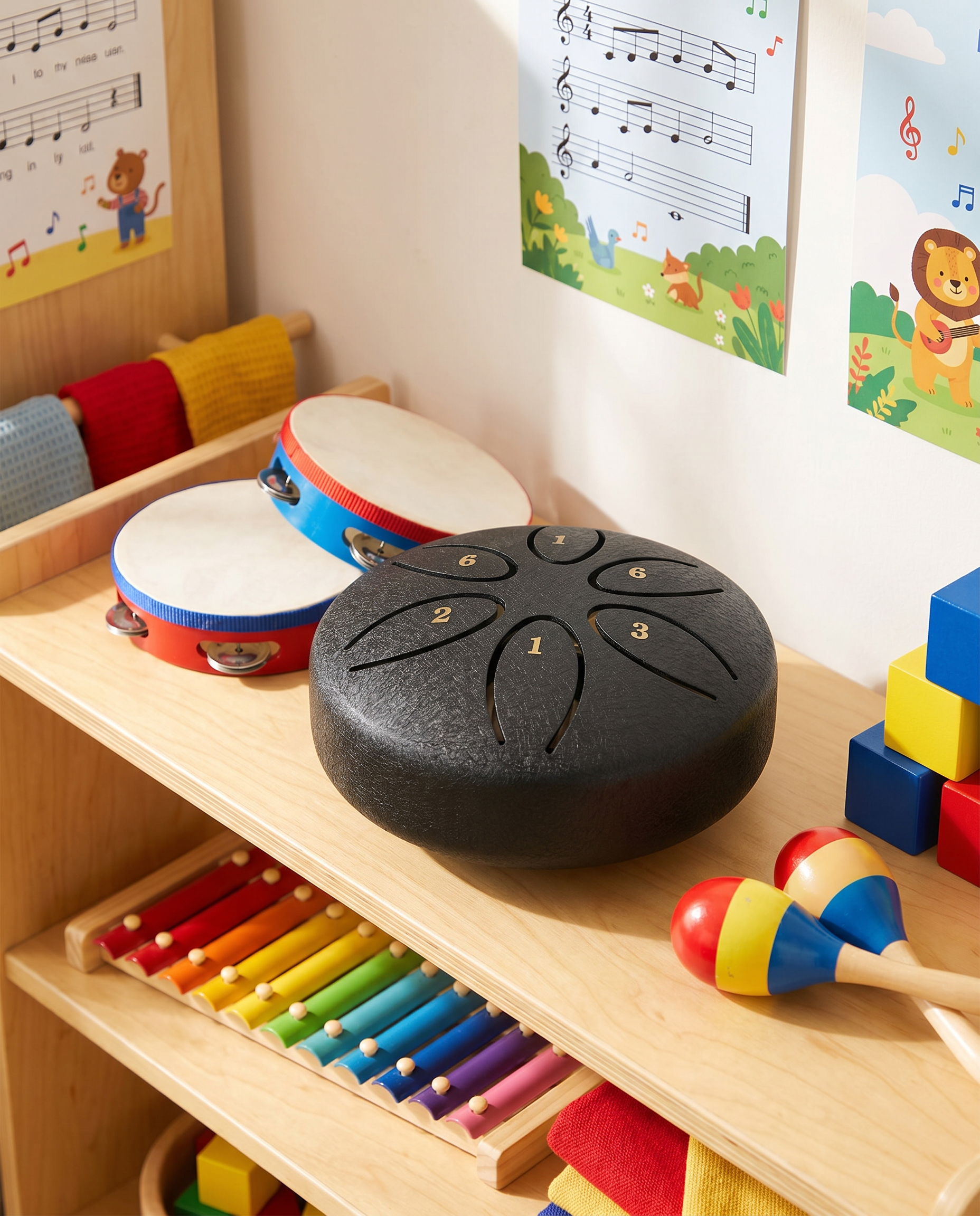 Ethereal steel tongue drum in Black— handcrafted 6-note drum, key of C, 3 inches