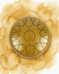 Gold Ethereal 12-inch steel tongue drum with numbered notes beneath an ethereal rainbow sky.