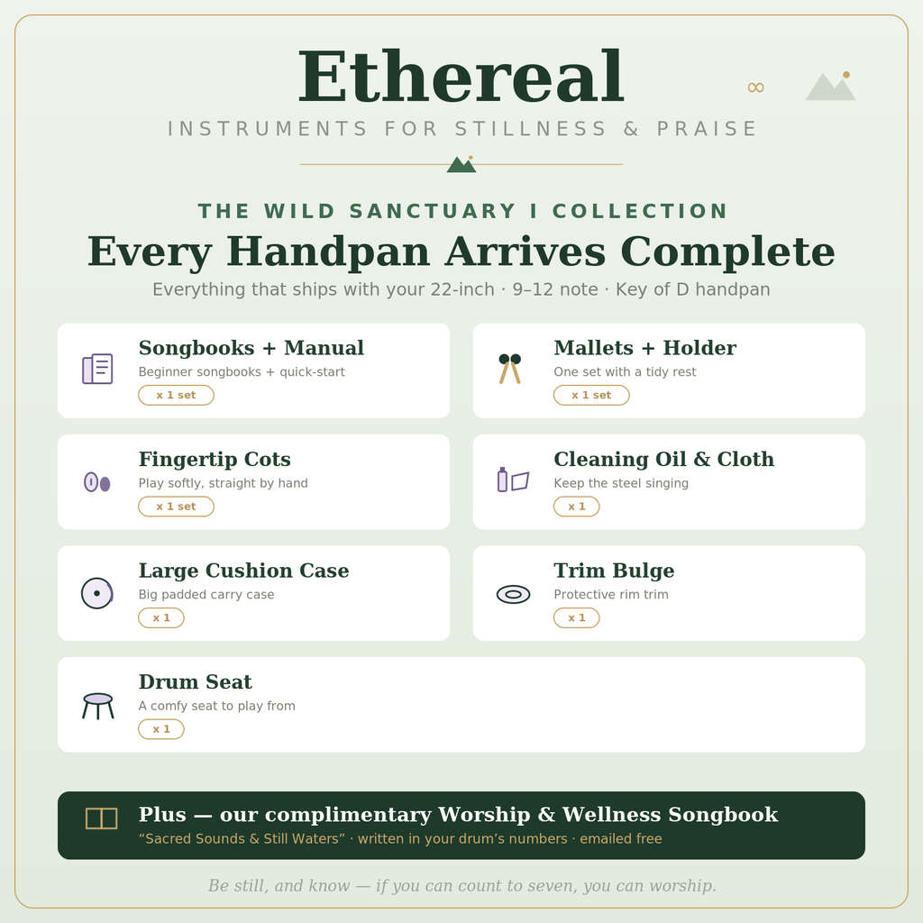Ethereal Handpan — Professional Nitrided Handpan 432 Hz (22-Inch · 9–12 Note · key D Sound & Motion)