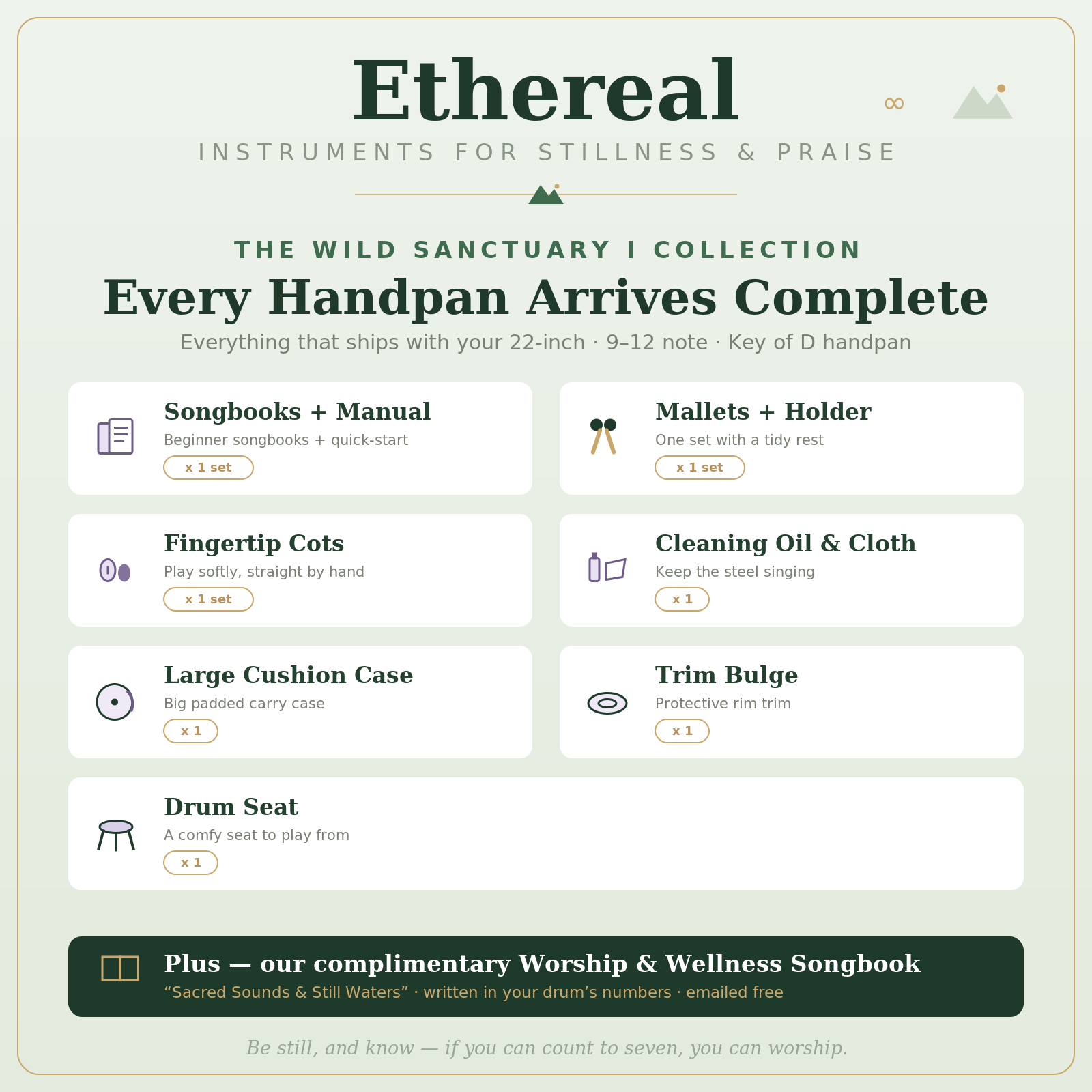 Ethereal Handpan — Professional Nitrided Handpan 432 Hz (22-Inch · 9–12 Note · key D Sound & Motion)