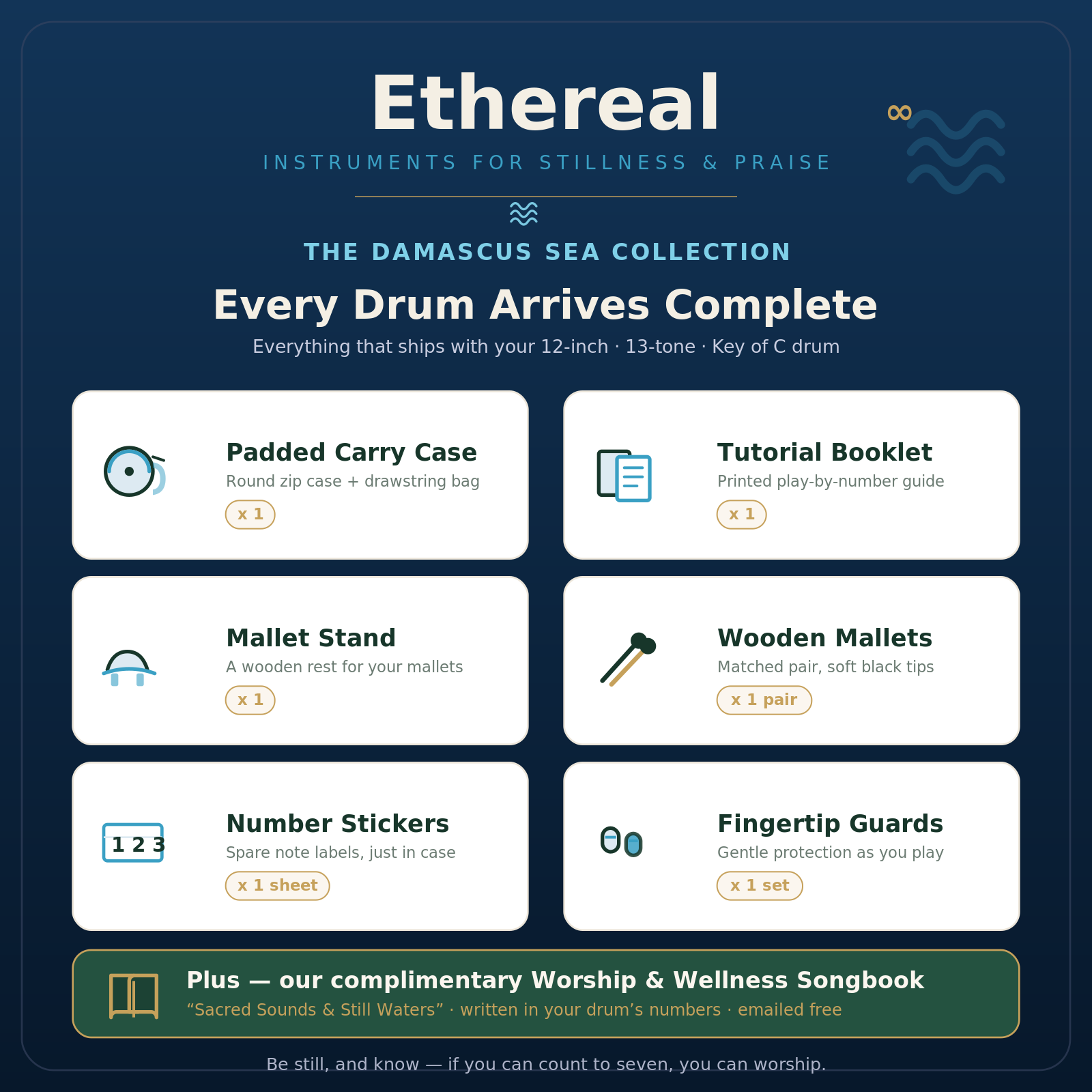 Ethereal demascus kit — 12-inch drum, songbook, mallets, and carrying box